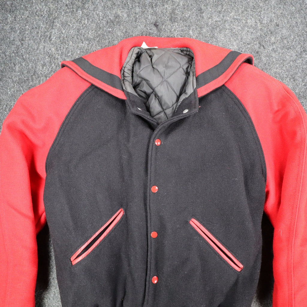 Howe Varsity Jacket Mens Large Vintage Black Red Wool Sailor Collar USA Made CJ4 - take2supply