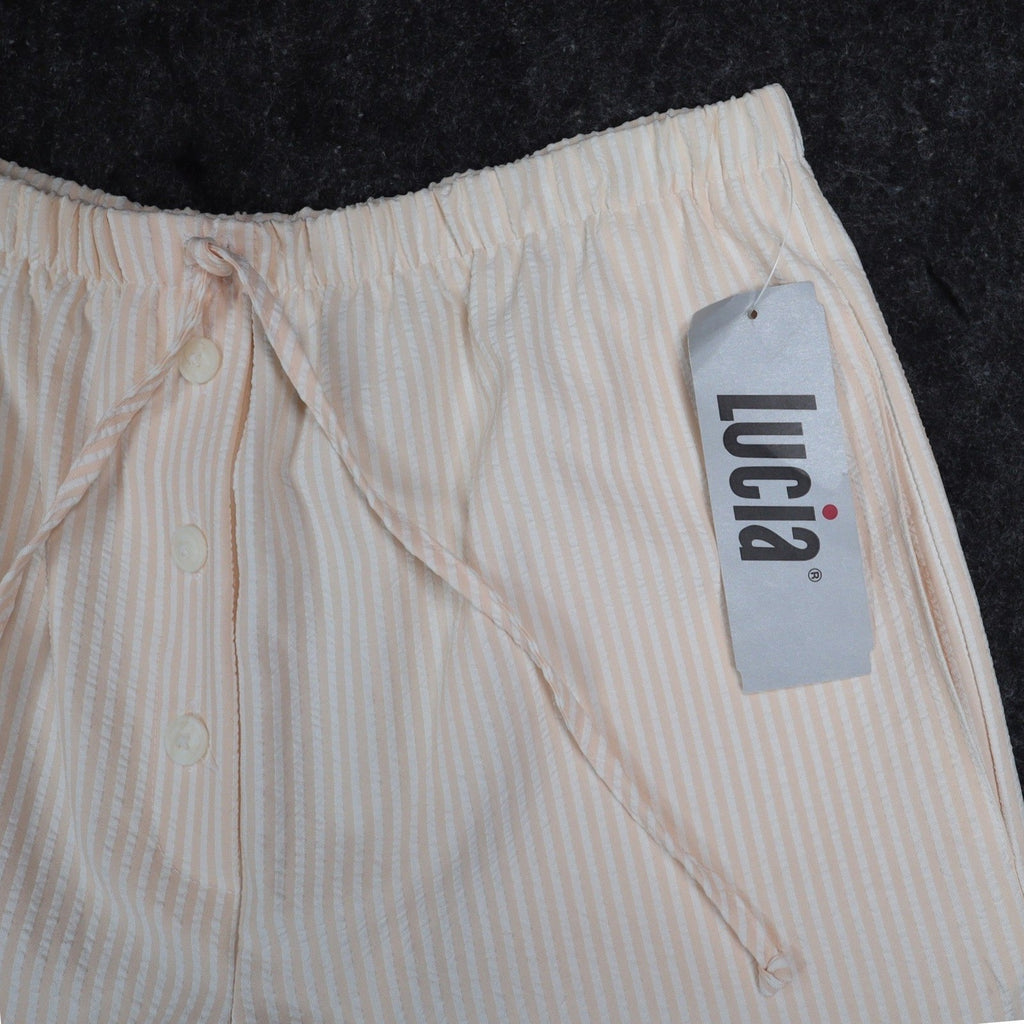Lucia Seersucker Shorts Womens Small Vintage 90s Peach Striped Deadstock USA - take2supply