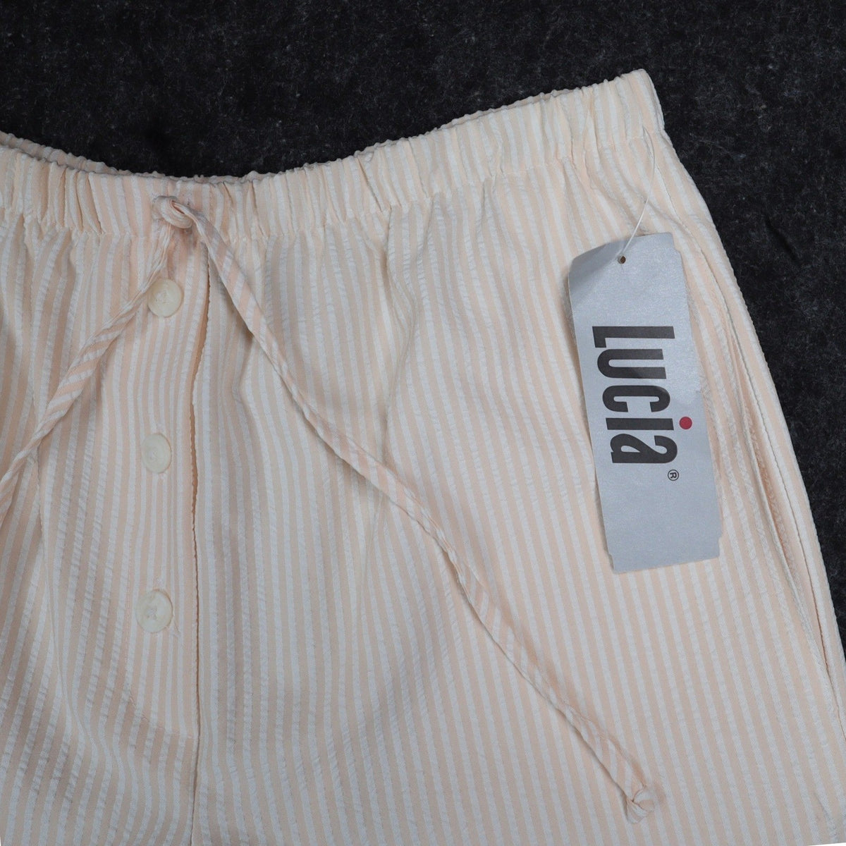 Lucia Seersucker Shorts Womens Small Vintage 90s Peach Striped Deadstock USA - take2supply