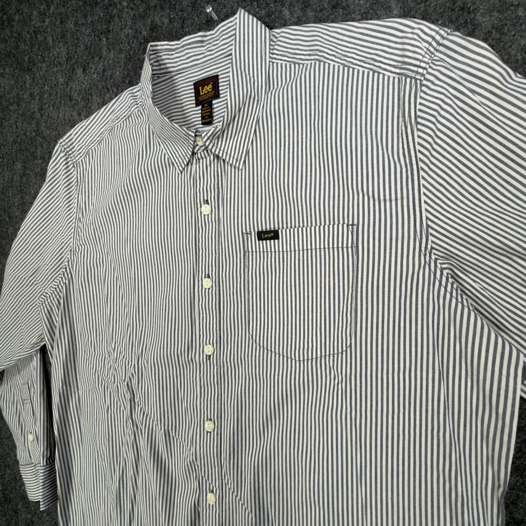 Lee Men XL Ecru Stripe Button Down Shirt Long Sleeve Cotton Stretch NWT C451 - take2supply