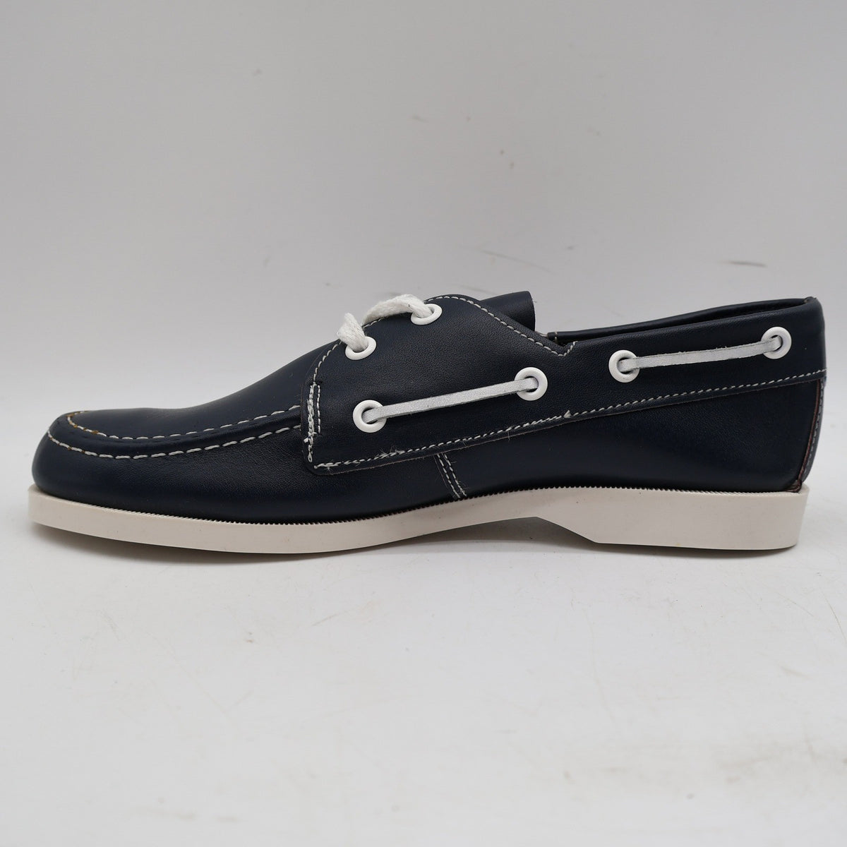 Webbs Boat Shoes Kids Size 2 C Vintage 80s Navy Leather Made in USA Deadstock - take2supply