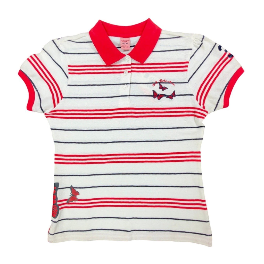 U.S. Polo Assn. Y2K Butterfly Stripe Polo Shirt Girls L White NWT C410 - take2supply
