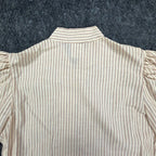 Fancy Free Vintage 80s Puff Sleeve Blouse Womens 5 Tan Striped New - take2supply