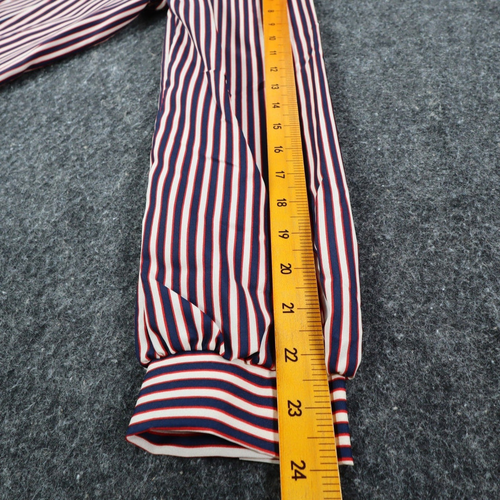 Sunny Shores Blouse Womens 18 Vintage 80s Red White Blue Striped Puff Shoulder - take2supply