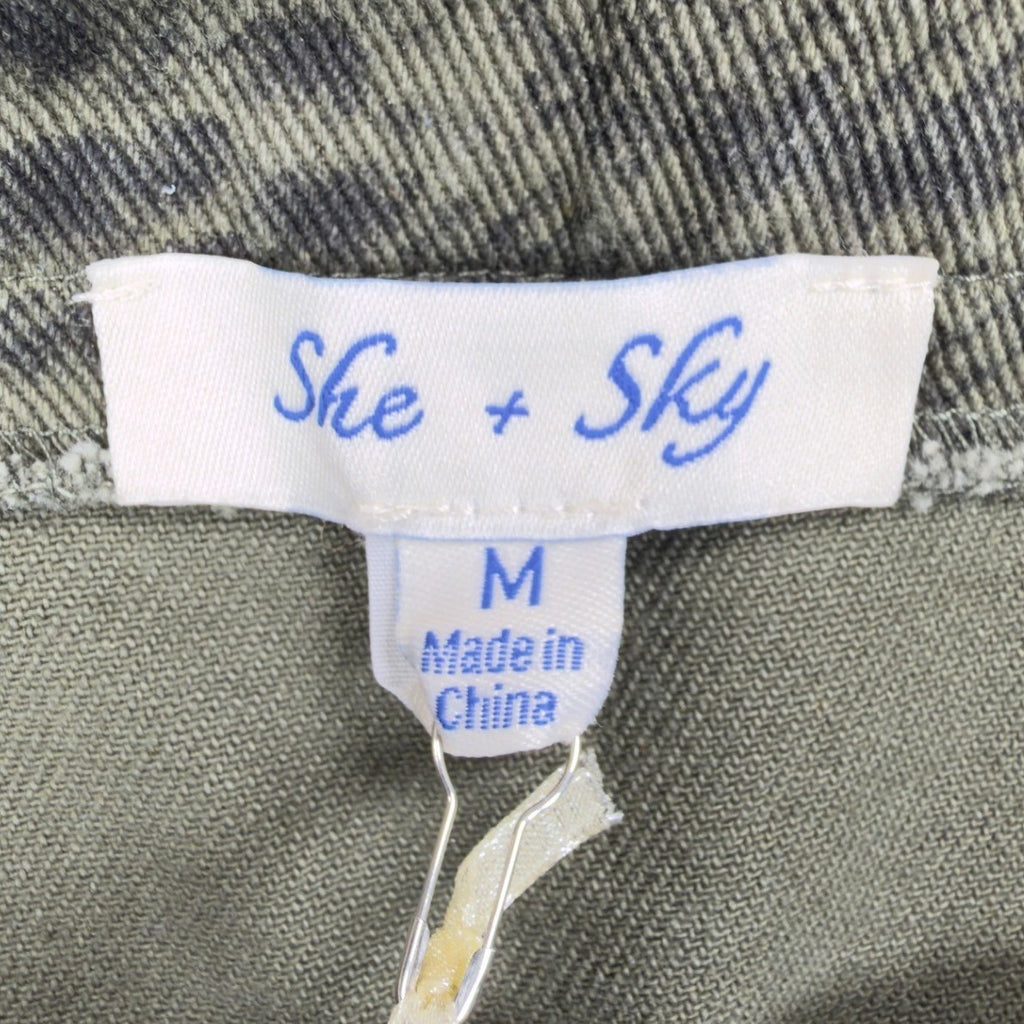 She + Sky Snake Print Mini Skirt Womens Medium Green Cotton Distressed NWT - take2supply
