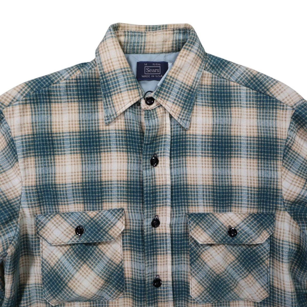 Sears Quilted Flannel Shirt Jacket Mens Medium Blue Plaid Excellent Vintage - take2supply