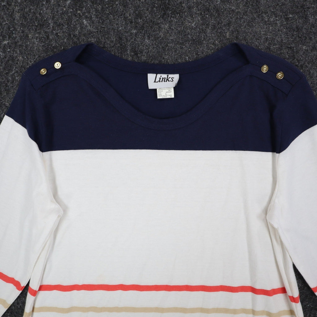 Links Striped 3/4 Sleeve Top Women Size S Vintage 90s Navy White Red Nautical - take2supply