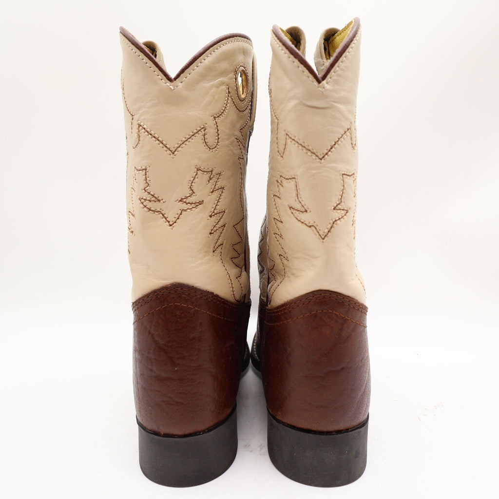 Acme Vintage Cowboy Boots Boys 2 Brown Cream Bullhide Roper NWT Deadstock - take2supply