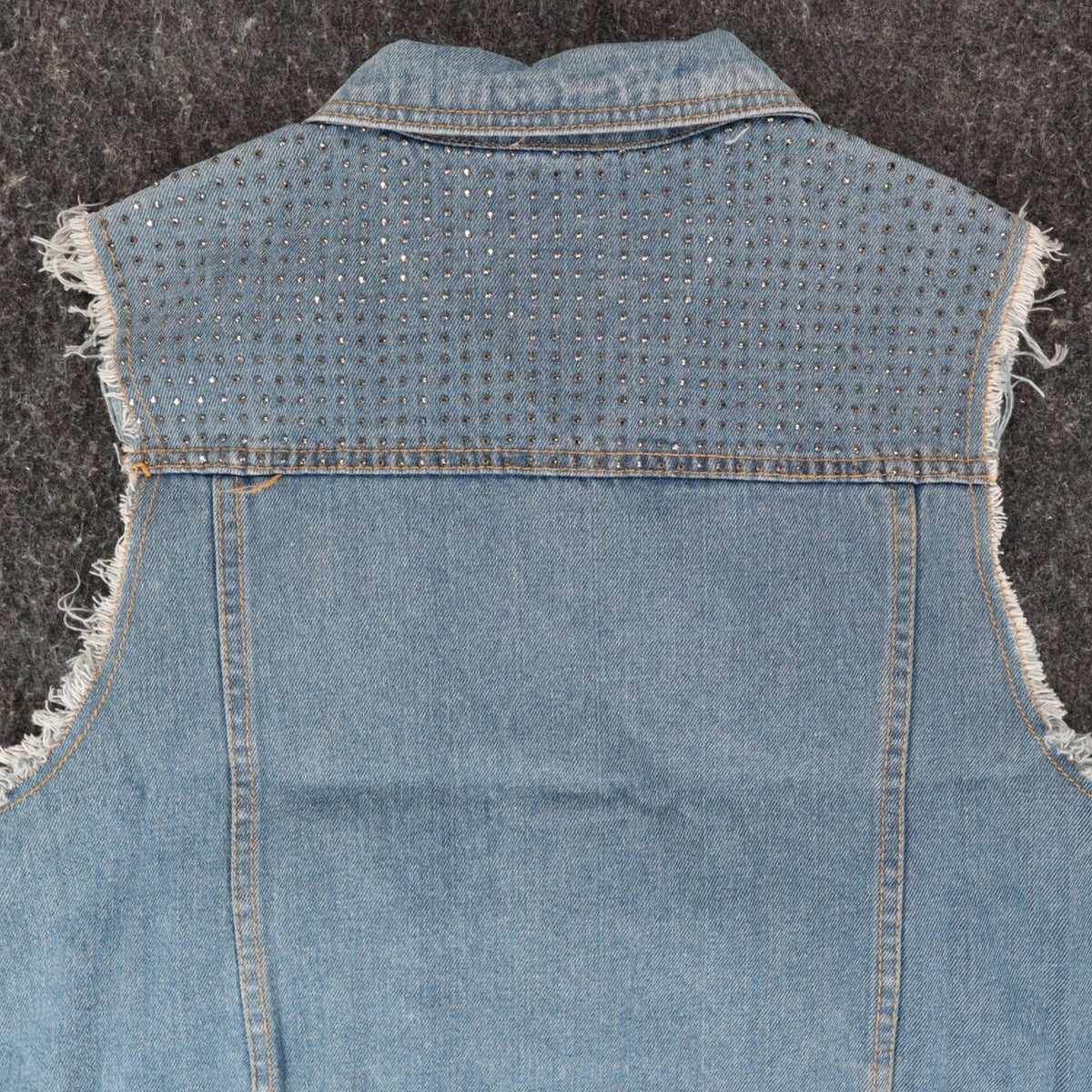 Vocal Denim Vest Womens XL Blue Cotton Studded Rhinestone Frayed Raw Edge Vest - take2supply