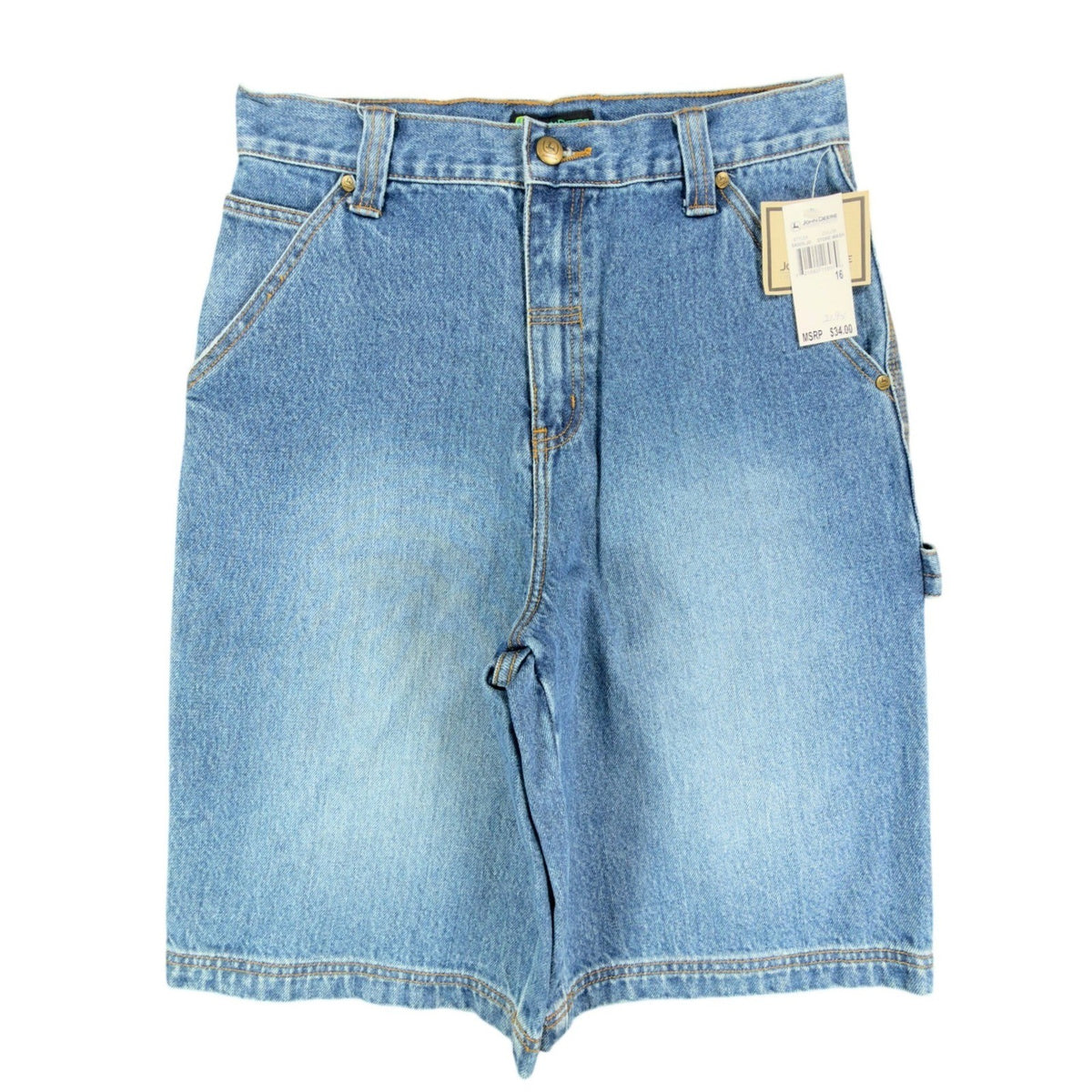 John Deere Y2K Carpenter Denim Shorts Boys 16 Stone Wash Blue NWT Vintage Style - take2supply