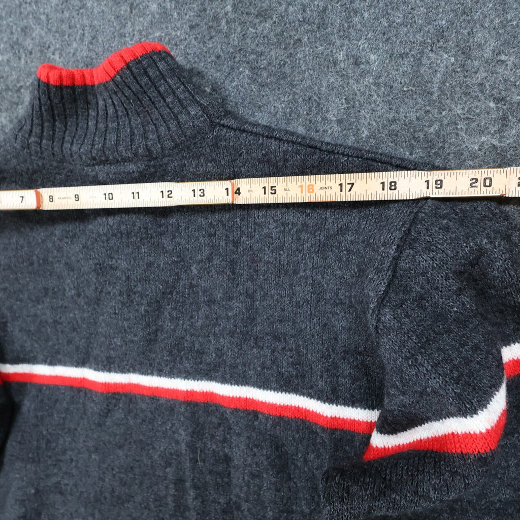 s.Cool Sports Quarter Zip Sweater Mens L Charcoal Excellent Striped Merino Wool - take2supply