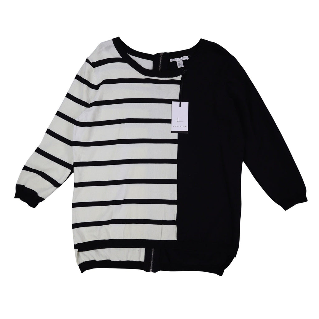Lanalee Sweater Womens XL/1X Black White Striped Colorblock Back Zip Cotton Knit - take2supply