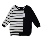 Lanalee Sweater Womens XL/1X Black White Striped Colorblock Back Zip Cotton Knit - take2supply