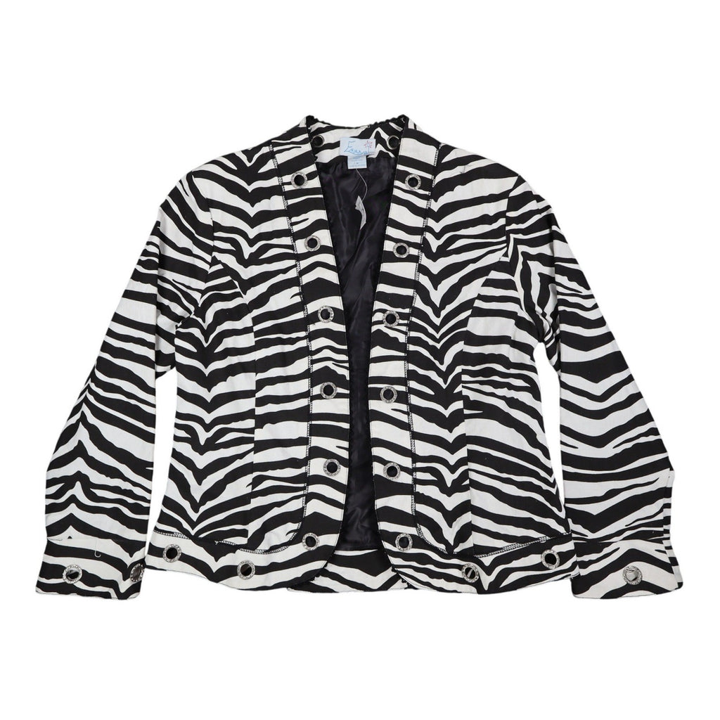 Emma J Zebra Print Jacket Womens M Y2K Black White Cotton Grommet Eyelet Trim - take2supply