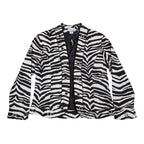 Emma J Zebra Print Jacket Womens M Y2K Black White Cotton Grommet Eyelet Trim - take2supply