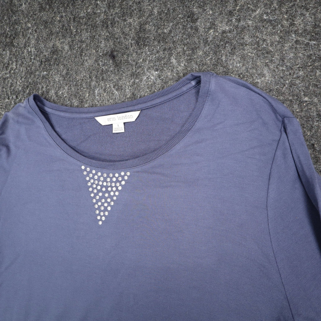 Erin London Top Womens Large NWT Blue Rhinestone Embellished Balloon Sleeve - take2supply