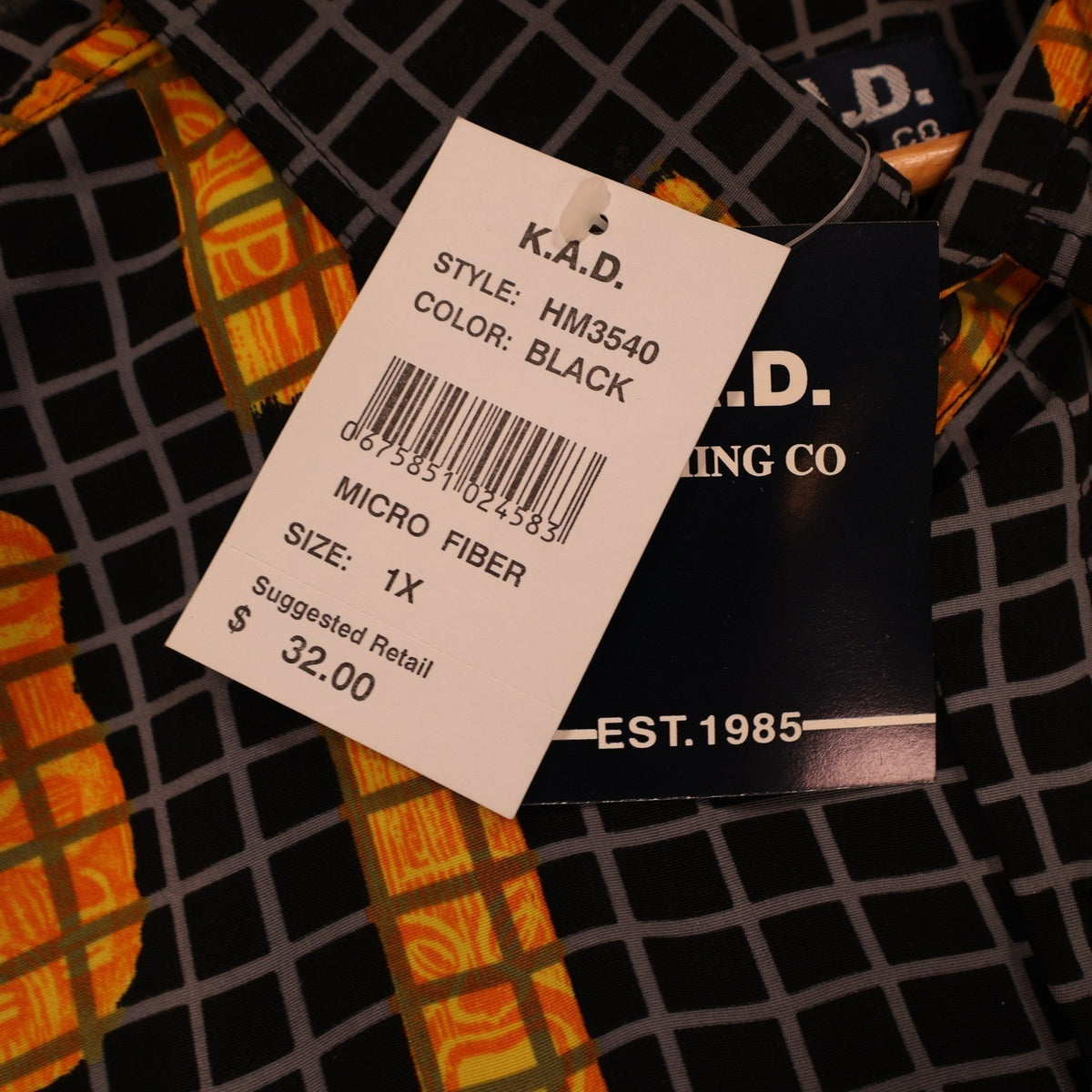 K.A.D. Button Up Shirt Mens XL Black New Tiki Abstract Grid Vintage - take2supply