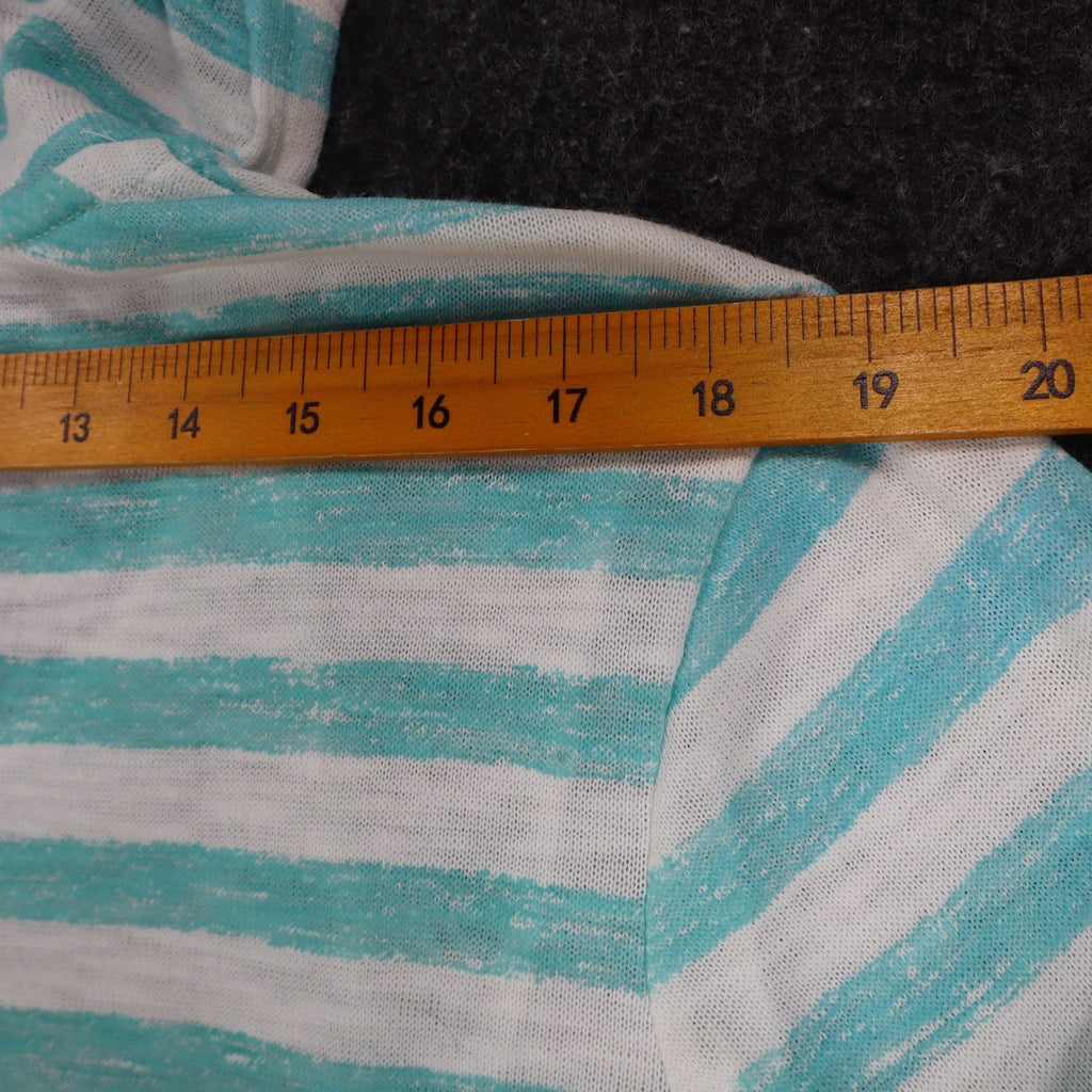 Tribal Jeans Womens M Aqua White Striped Lightweight Hooded Pullover Top NWT - take2supply