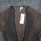 Chic Knits Lanalee Cardigan Large Y2K Taupe Striped Buckle Lettuce Edge NEW - take2supply