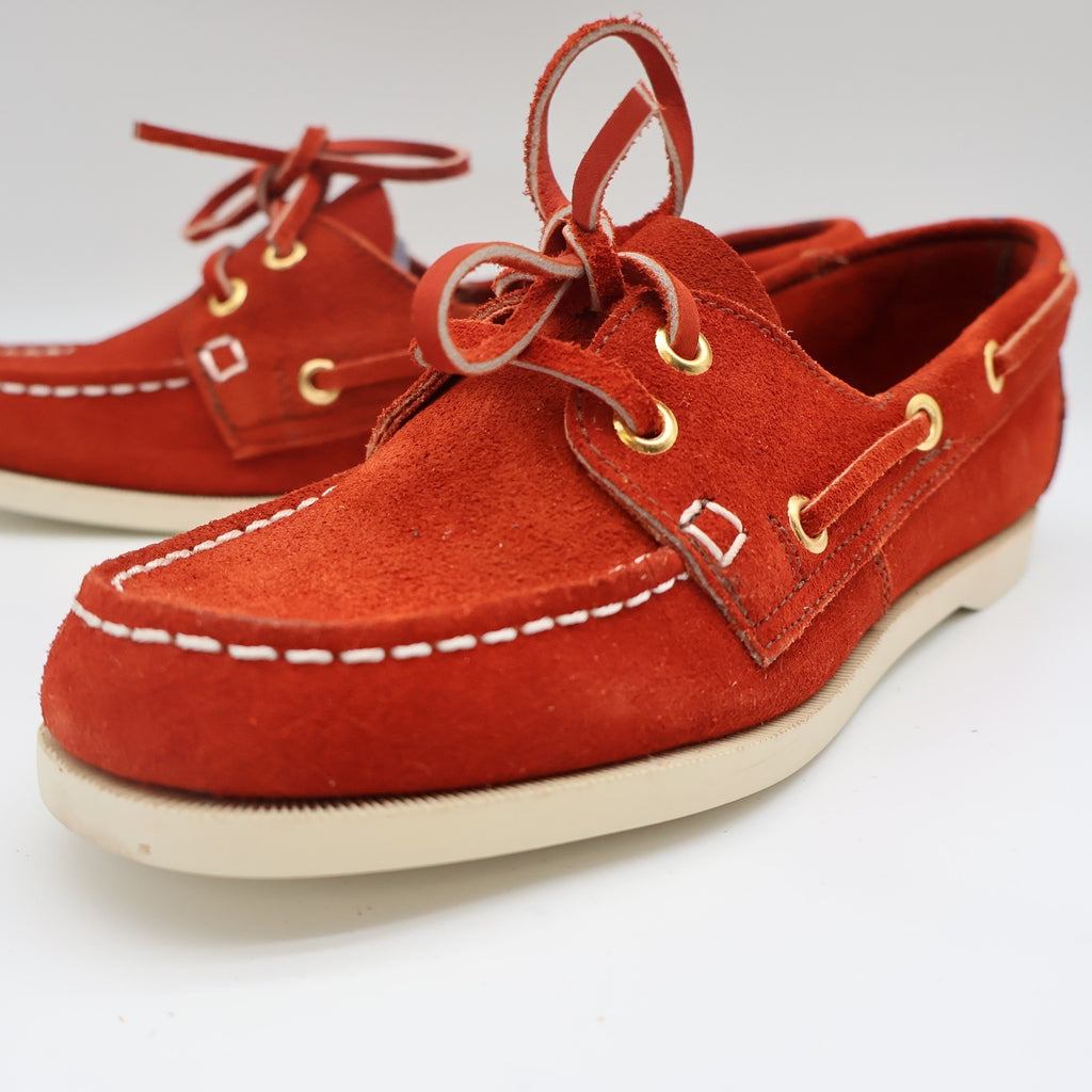 Vintage Boat Shoes 7.5 M Rust Red Suede Leather Moccasin Deck Shoes Deadstock - take2supply