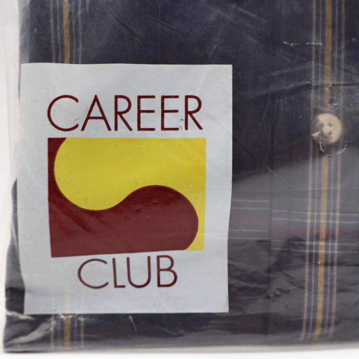 Career Club Shirt Mens XL Navy Gold Burgundy Windowpane Plaid New Packaged - take2supply