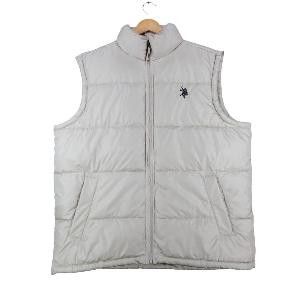 U.S. Polo Assn Puffer Vest Mens Medium Beige Quilted Full Zip Logo 10-5685-Q8 - take2supply