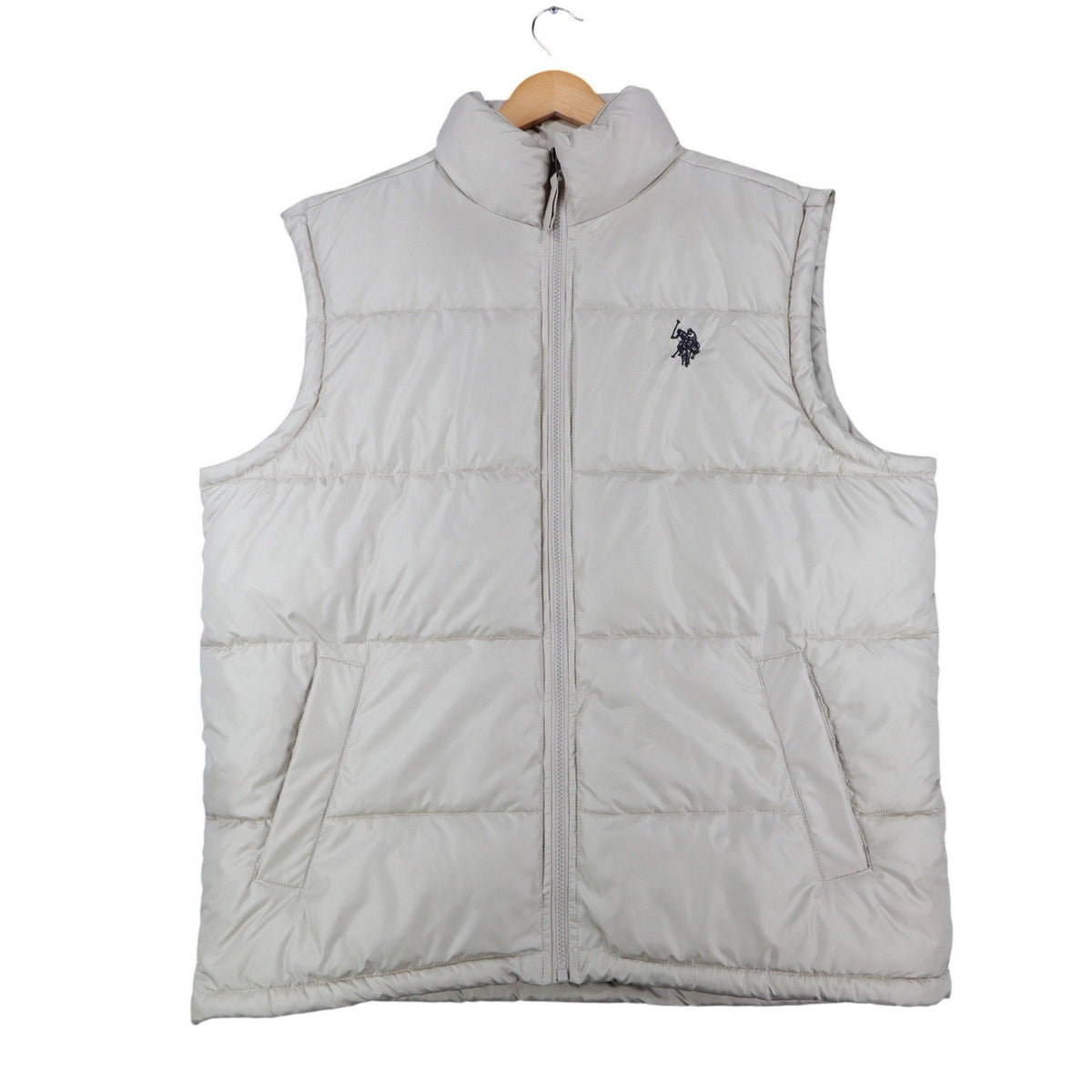 U.S. Polo Assn Puffer Vest Mens Medium Beige Quilted Full Zip Logo 10-5685-Q8 - take2supply
