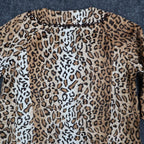 Emma J Faux Fur Jacket Womens Size M Leopard Print Beaded Neck Open Front Brown - take2supply