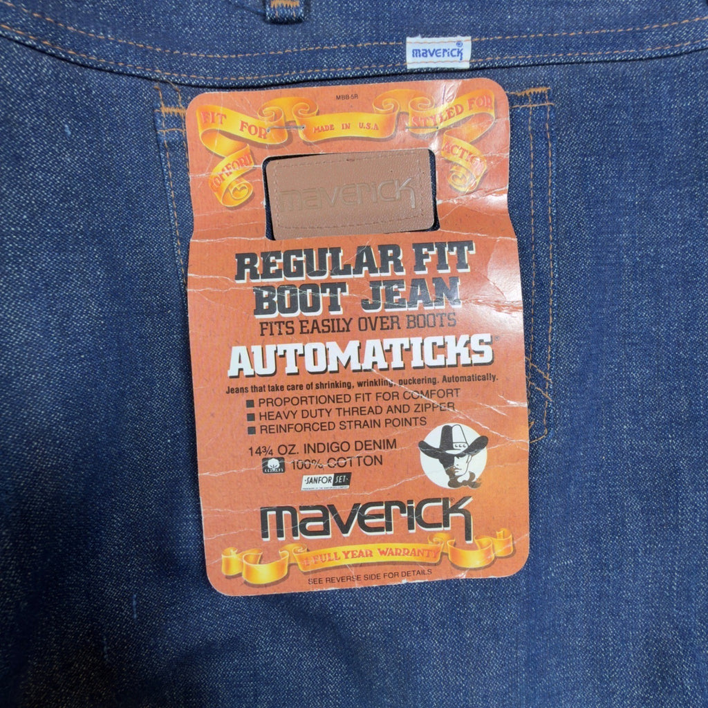Maverick Vintage 1970s Bootcut Jeans Mens 42x34 Dark Wash Cotton Denim NOS NEW - take2supply