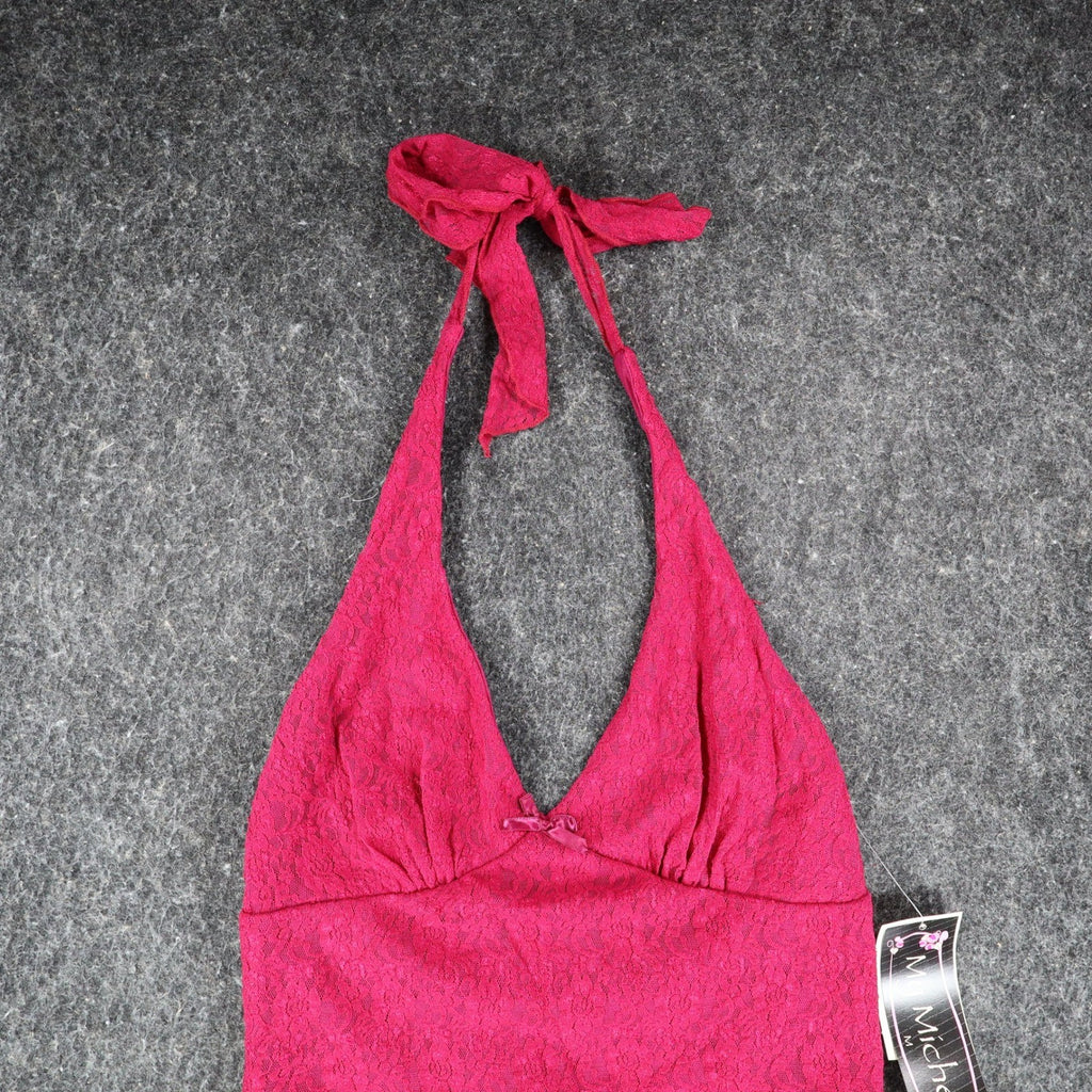 My Michelle Halter Top Womens Size Medium Y2K Red Floral Lace Tie Neck USA NWT - take2supply