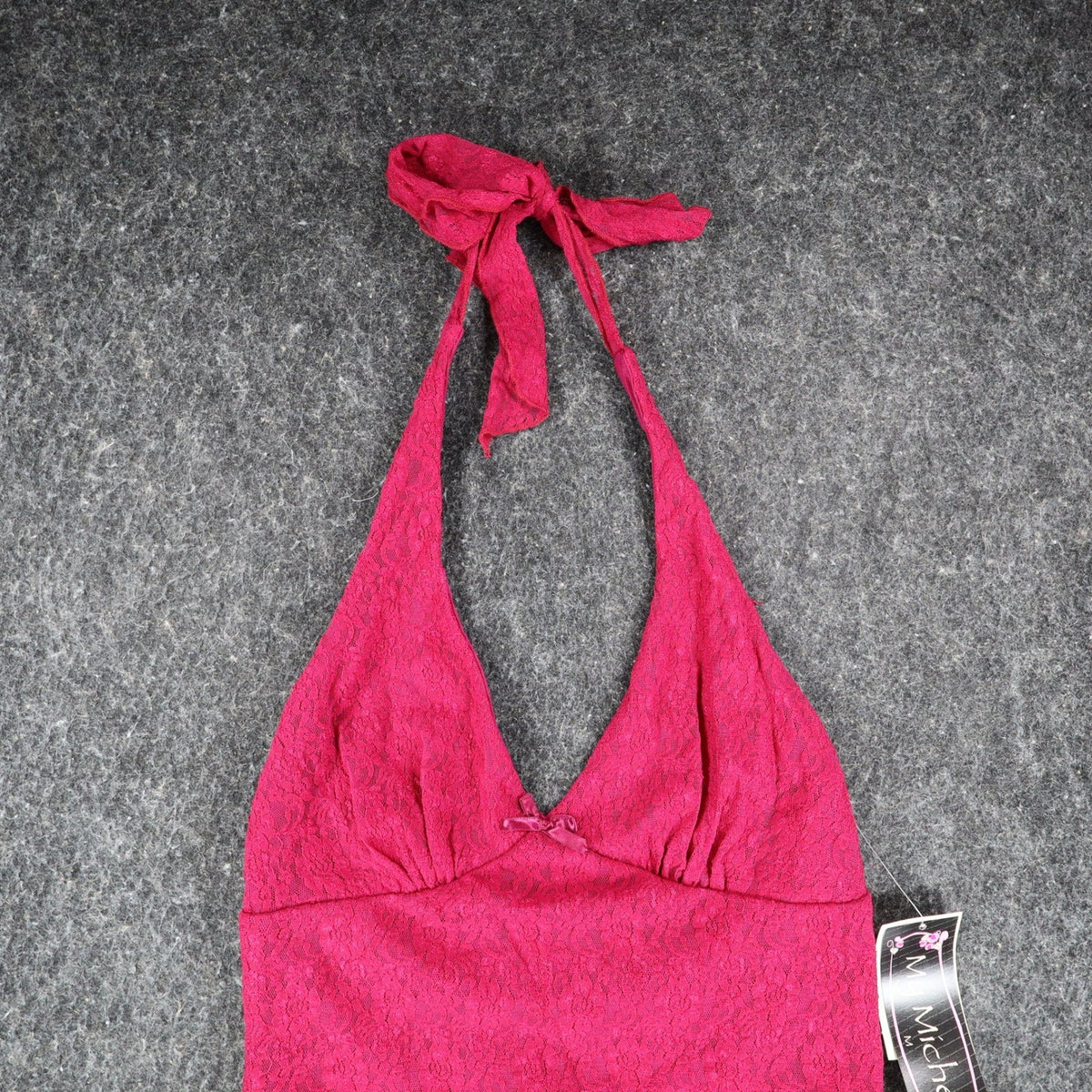 My Michelle Halter Top Womens Size Medium Y2K Red Floral Lace Tie Neck USA NWT - take2supply