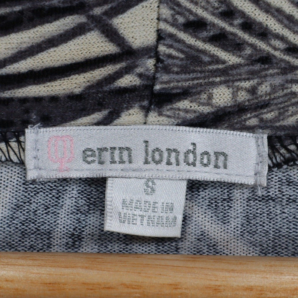 Erin London Cardigan Small Black Cream Palm Leaf Ruched Sleeve Open Front NWT - take2supply