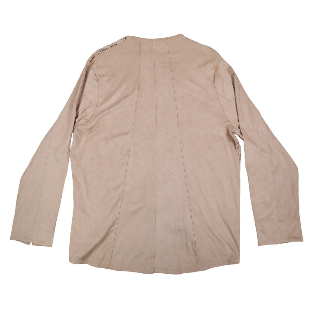 Erin London Open Front Jacket Womens Large Tan Faux Suede Laser Cut Eyelet NEW - take2supply