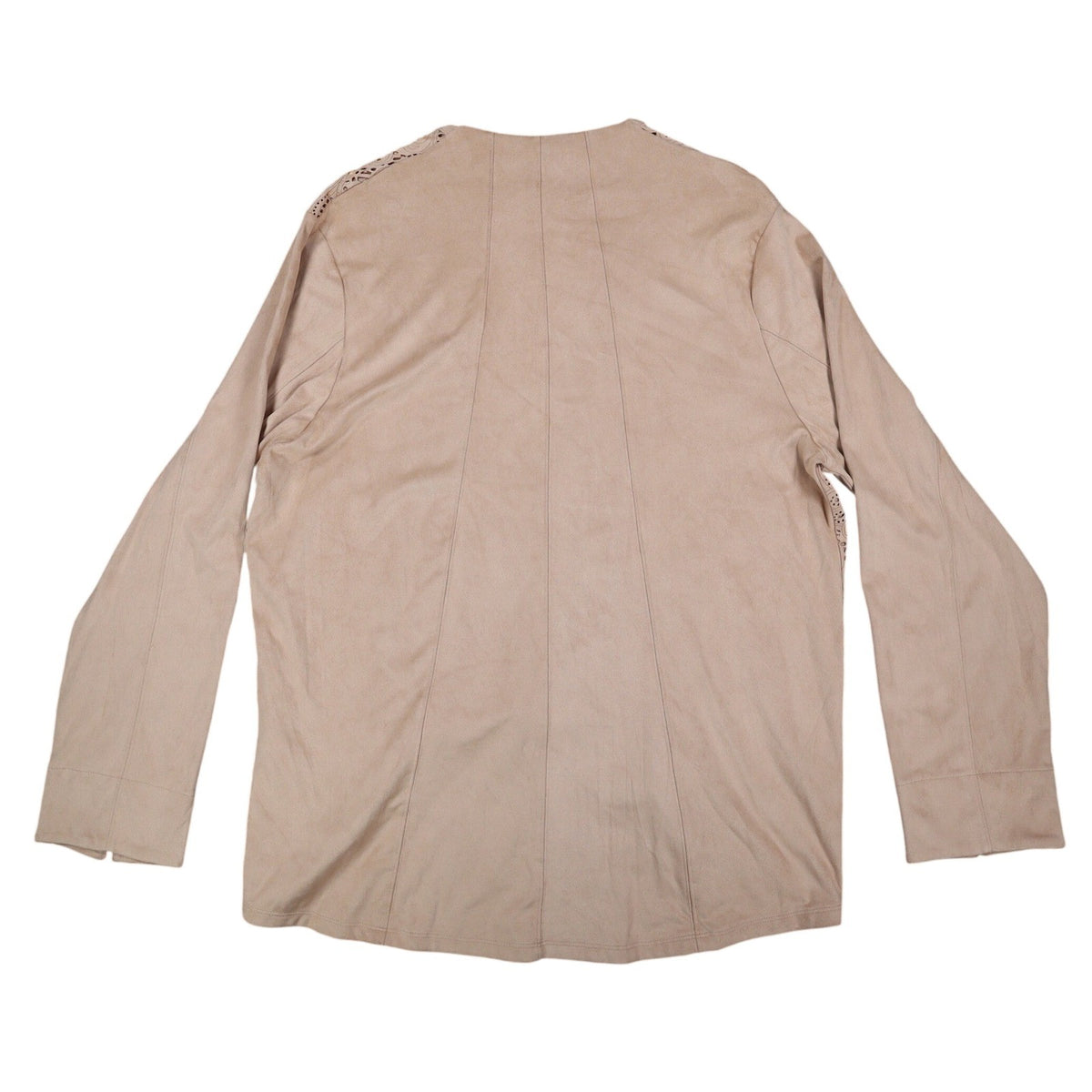 Erin London Open Front Jacket Womens Large Tan Faux Suede Laser Cut Eyelet NEW - take2supply