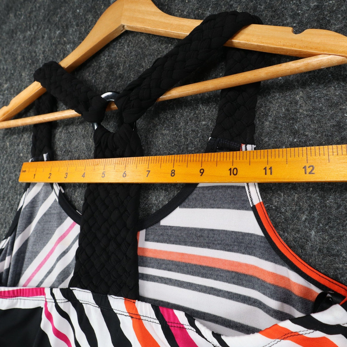 mymichelle Tank Top Womens Large Geometric Stripe Racerback Black Orange NWT - take2supply