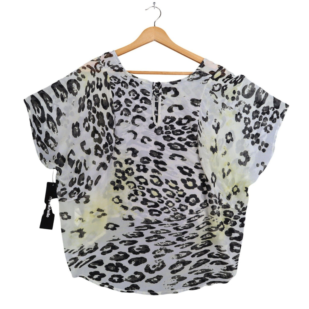 mymichelle Leopard Print Blouse Womens XL Sheer Chiffon Dolman Sleeve Top New - take2supply