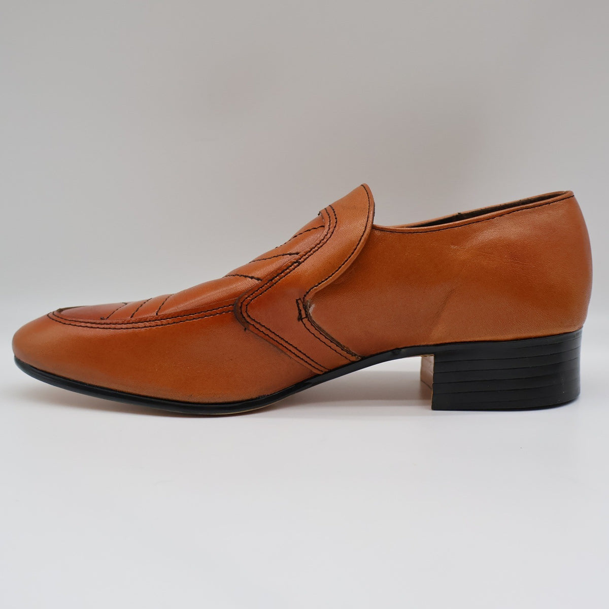 James Pepper Loafers Mens 7 D Vintage 70s Cognac Leather Deadstock USA 44041 - take2supply
