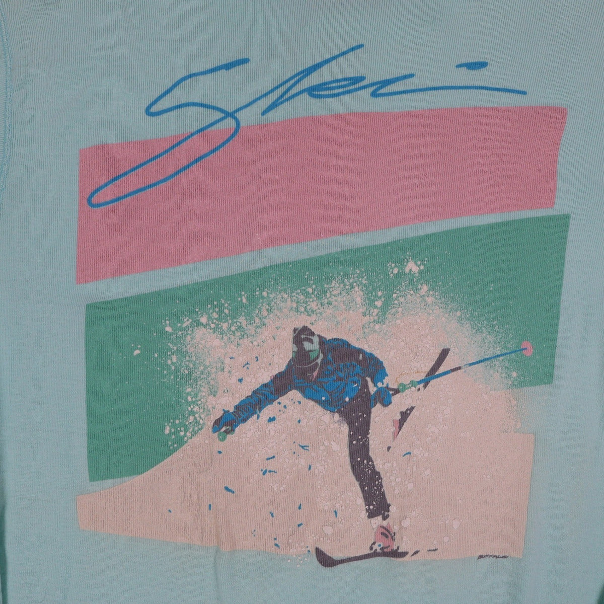 Buffalo Henley Shirt Mens Large Vintage Deadstock USA Made Aqua Blue Skier C1259 - take2supply