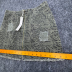 She + Sky Snake Print Denim Mini Skirt Women Large Green Distressed NWT - take2supply