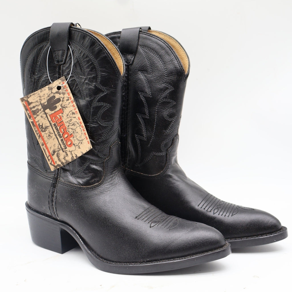 Laredo Western Boots Kids 3 Black Leather J-Toe Cowboy Boots 28-2210 New - take2supply