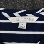 Erin London Tunic Top Womens Medium Navy Blue White Striped Sharkbite Hem NWT - take2supply