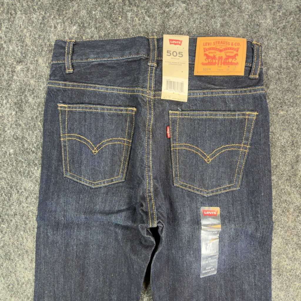 Levi's 505 Regular Straight Jeans Boys 14 Slim 25x27 Dark Wash Indigo Denim NWT - take2supply