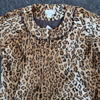 Emma J Faux Fur Jacket Womens Size M Leopard Print Beaded Neck Open Front Brown - take2supply