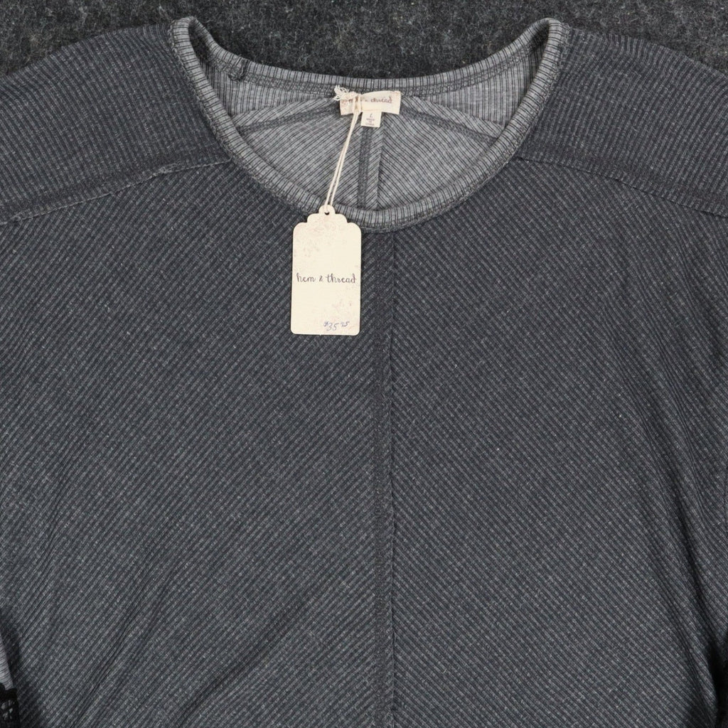 Hem & Thread Top Womens Large Gray Ribbed Lace Cuff Long Sleeve Tee New C797 - take2supply