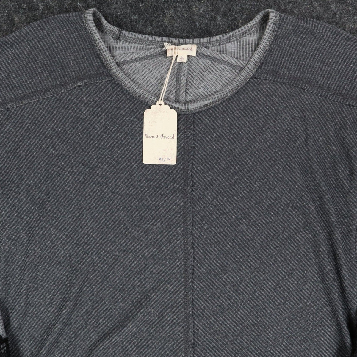 Hem & Thread Top Womens Large Gray Ribbed Lace Cuff Long Sleeve Tee New C797 - take2supply