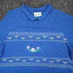 Great Lakes Apparel Sweatshirt Womens Medium Vintage 90s Blue Floral Embroidered - take2supply