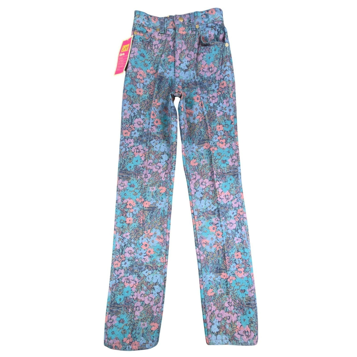 Lee Vintage 90s Floral Tapestry Jeans Girls 12 Slim Blue Cotton Deadstock NWT - take2supply