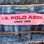 US Polo Assn Y2K Flare Jeans Girls 8 Blue Denim Stretch Belted NWT - take2supply