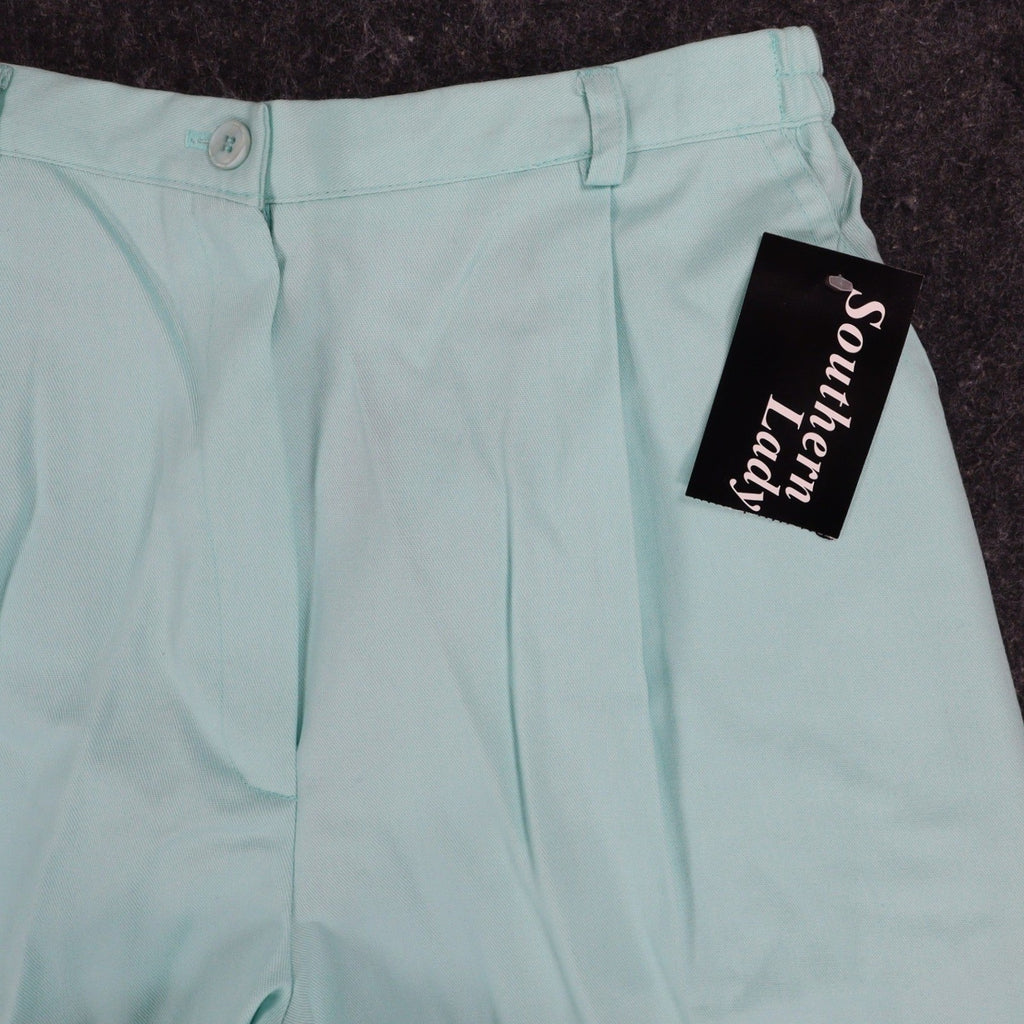 Southern Lady Pleated Shorts Womens Size 10 Aqua Twill High Waist Elastic Back - take2supply