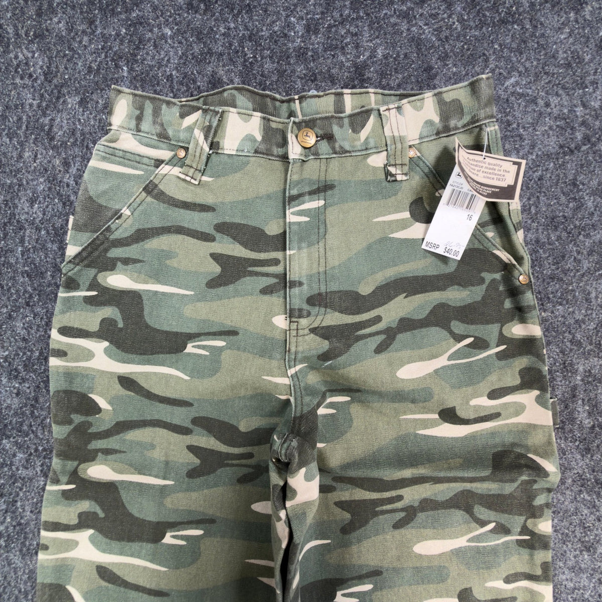 John Deere Carpenter Pants Boys 16 Y2K Camo Cotton Canvas Workwear Deadstock NWT - take2supply